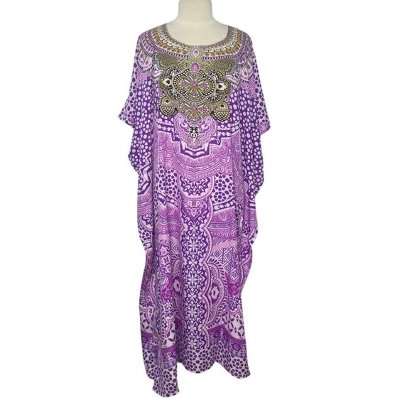 Miss Lavish London Boho Kaftan Dress Mumu Womens Size 14-18 Purple New - Picture 2 of 10